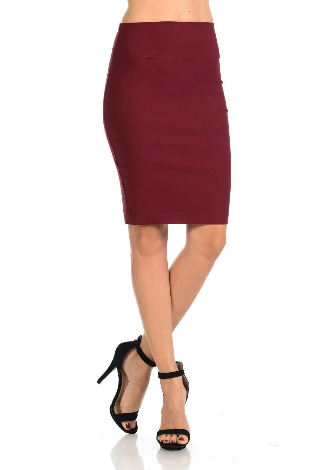 Auliné Collection Women's High Waisted Stretchy Slit Bodycon Pencil Skirt, Ruffled or Ribboned