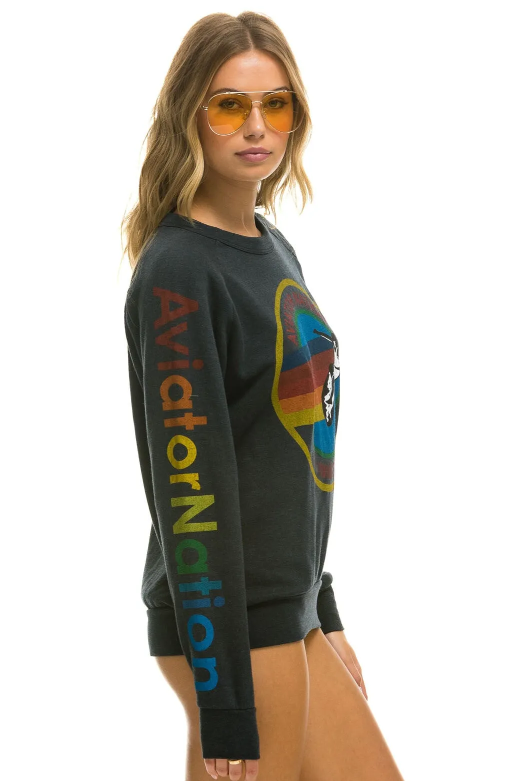 AVIATOR NATION MALIBU CREW SWEATSHIRT - CHARCOAL