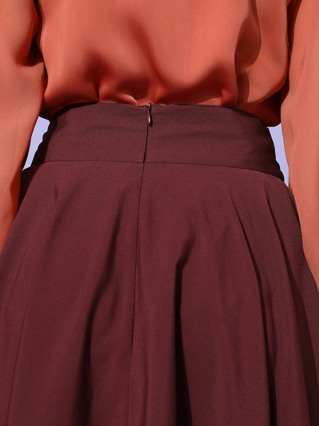 Berrylush Women Solid Maroon Flared A-Line Midi Skirt