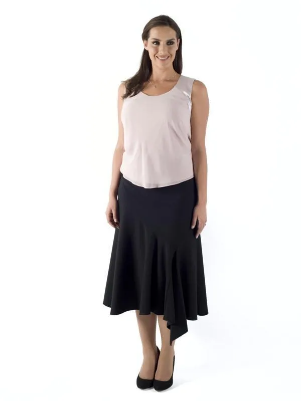 Black Flared Moss Crepe Skirt