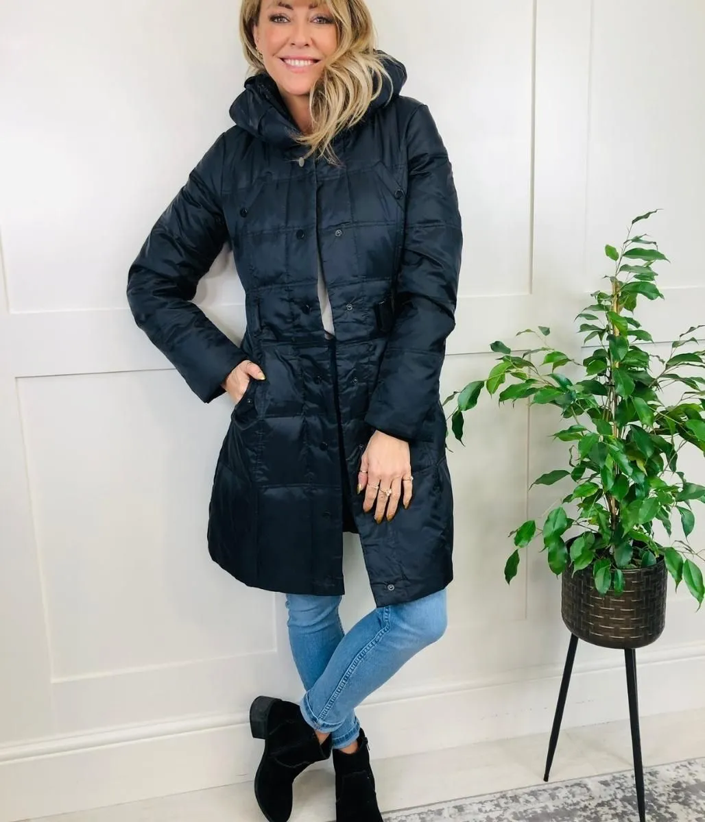 Black Shawl Collar Belted Down Coat