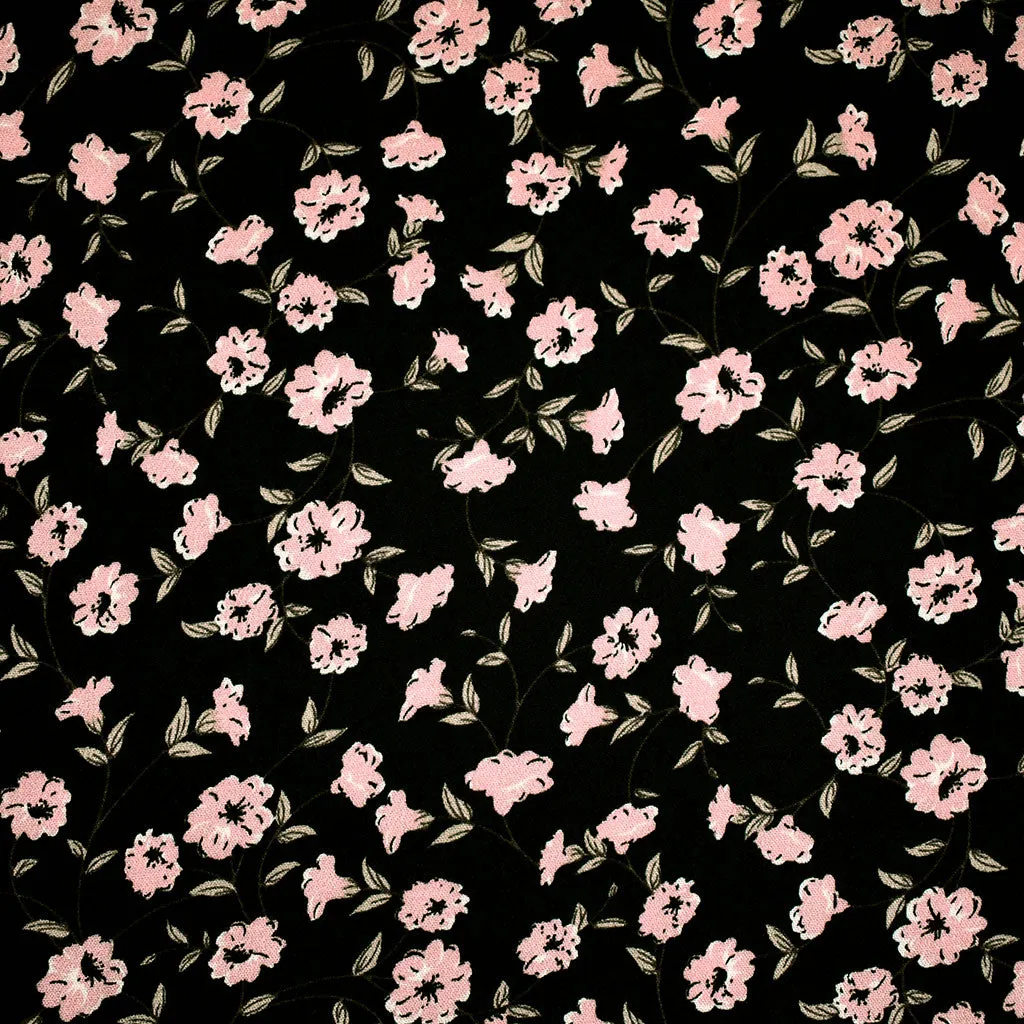 Blooming Vine Floral Rayon Crepe Black/Pink