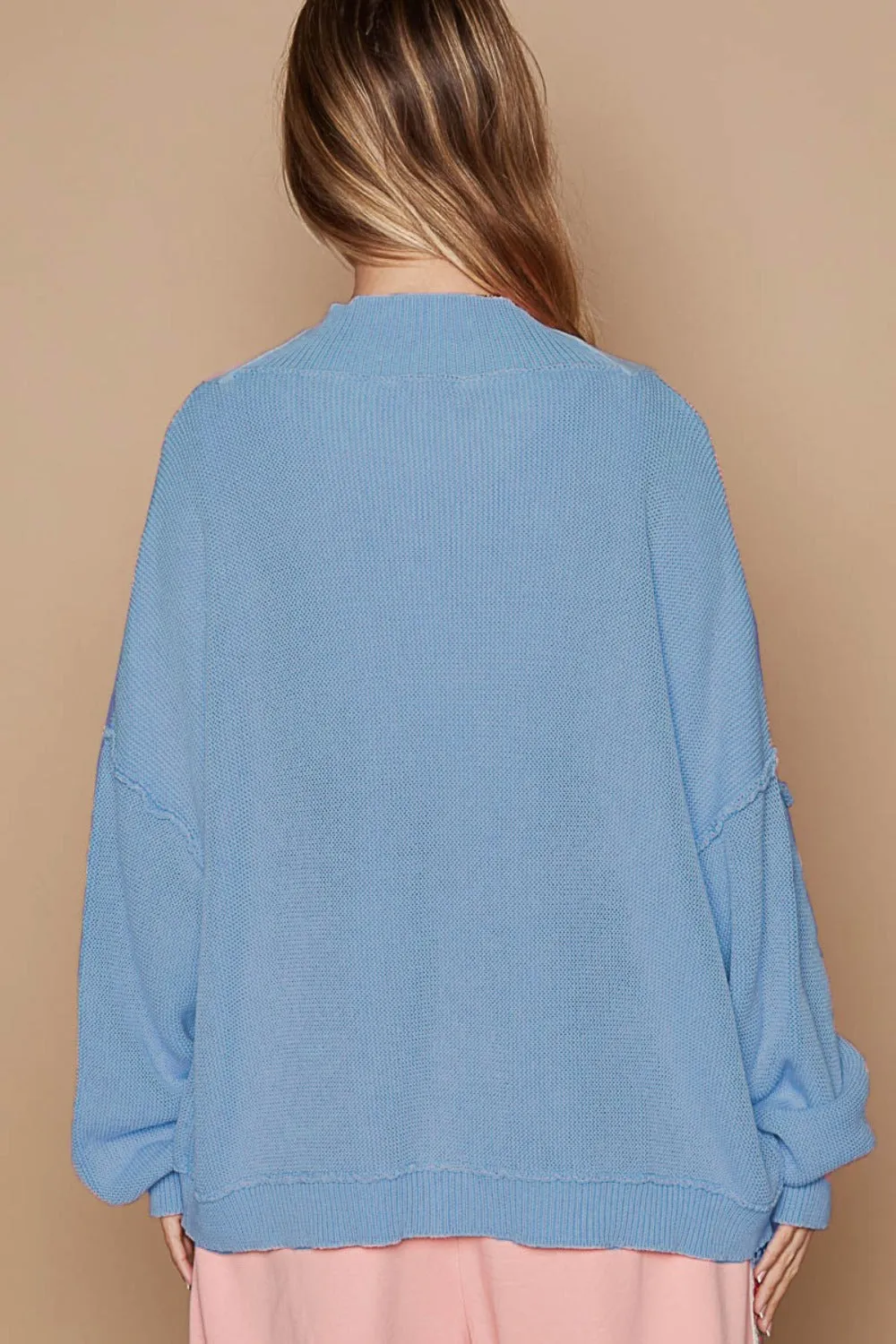 Bohemian Blue Open Front Washed Knit Cardigan with Pockets