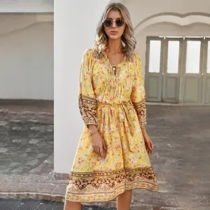 Boho Chic Floral Print Long Sleeve Dress