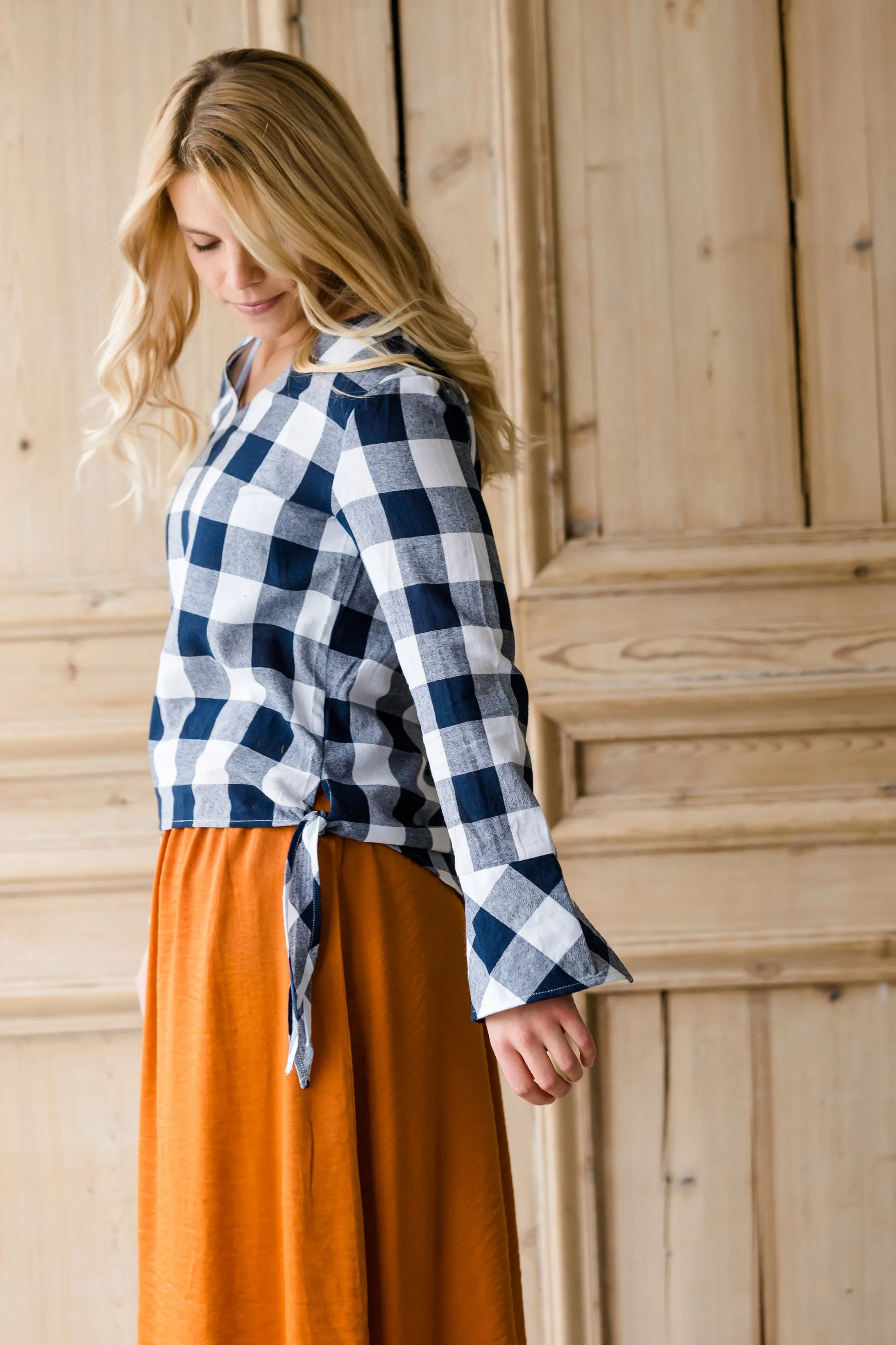 Buffalo Check Print V-Neck Top - FINAL SALE