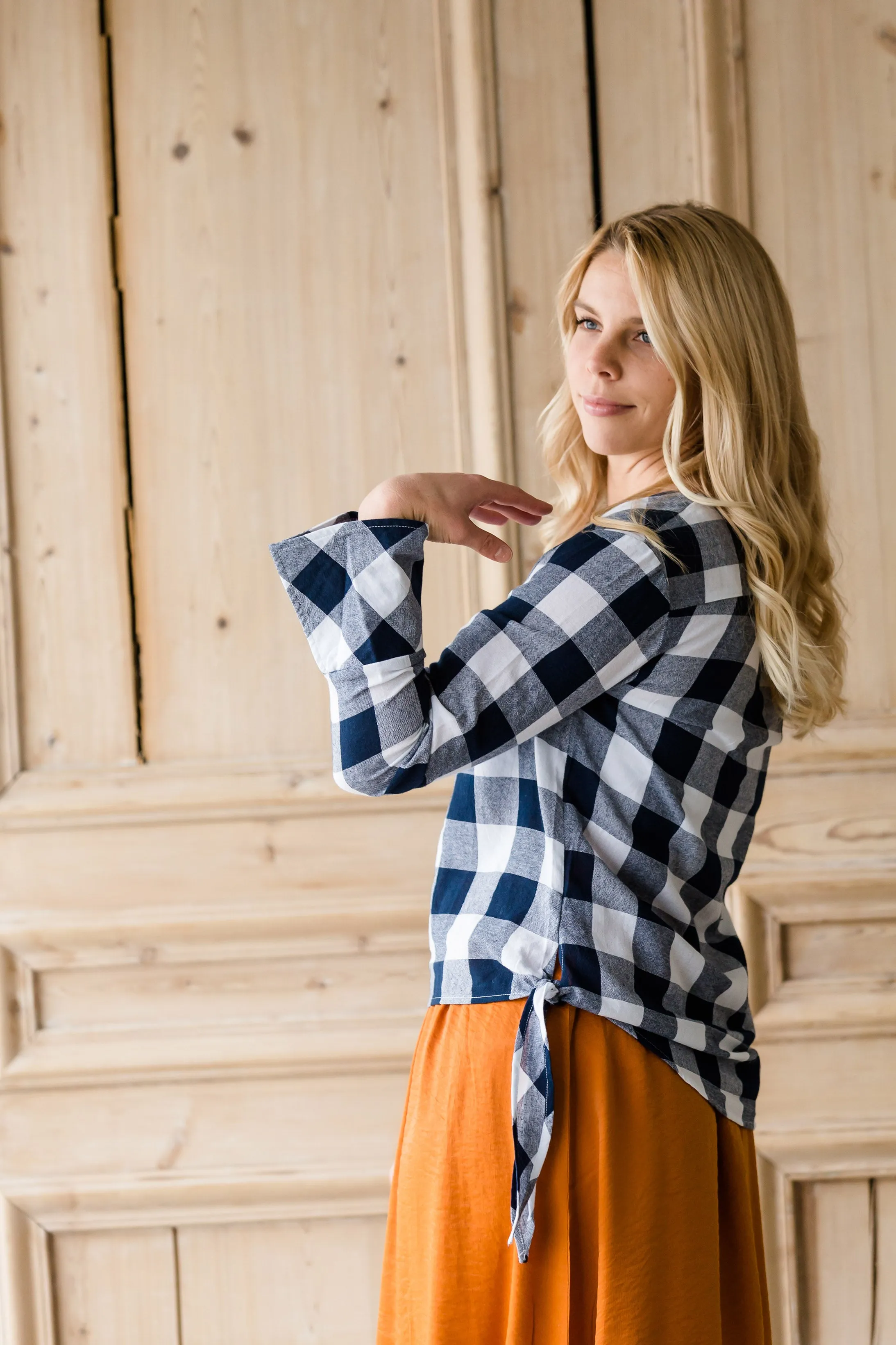 Buffalo Check Print V-Neck Top - FINAL SALE