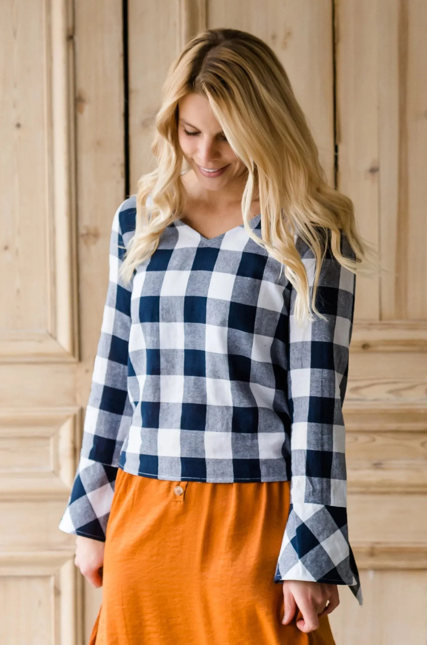 Buffalo Check Print V-Neck Top - FINAL SALE