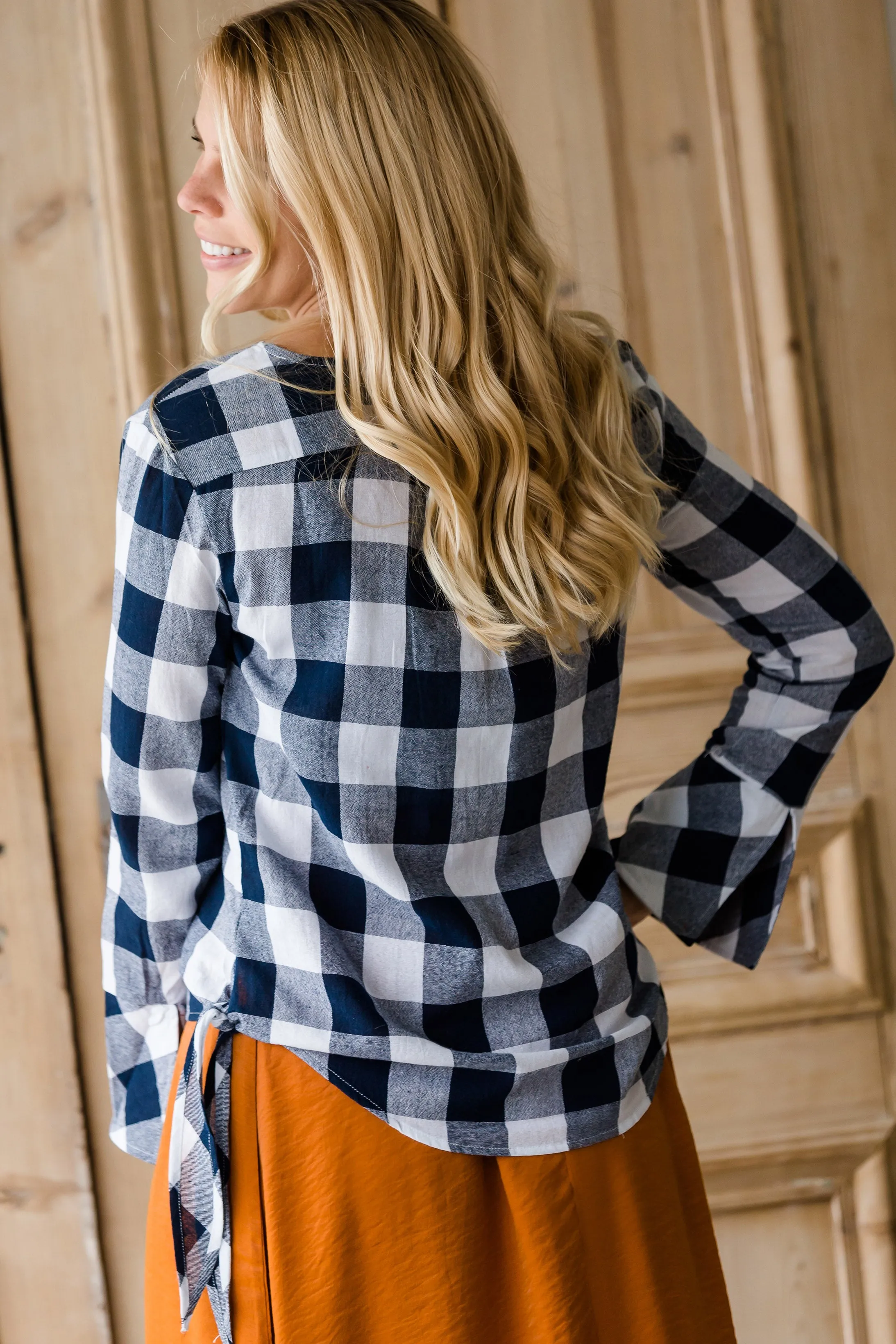 Buffalo Check Print V-Neck Top - FINAL SALE