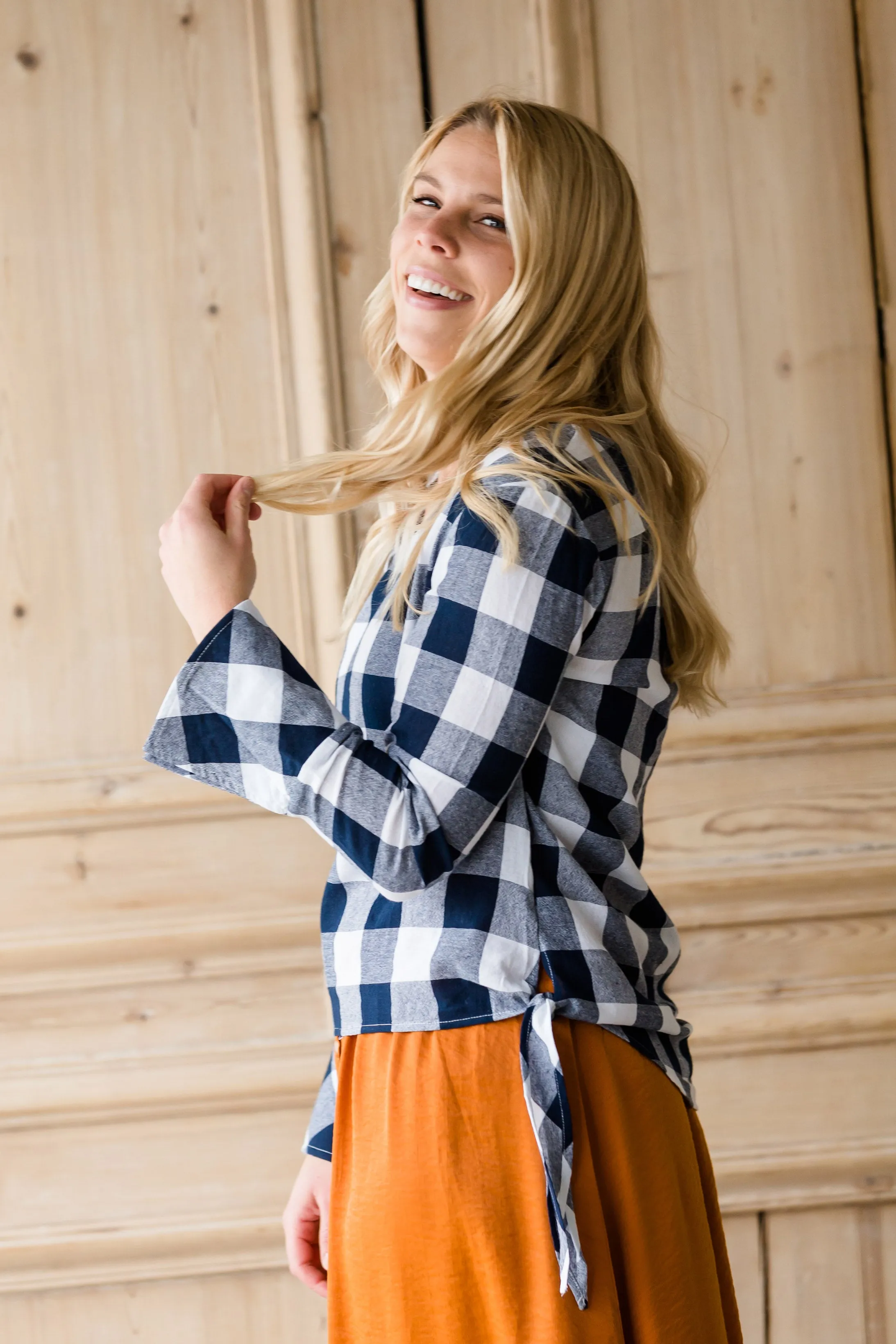 Buffalo Check Print V-Neck Top - FINAL SALE