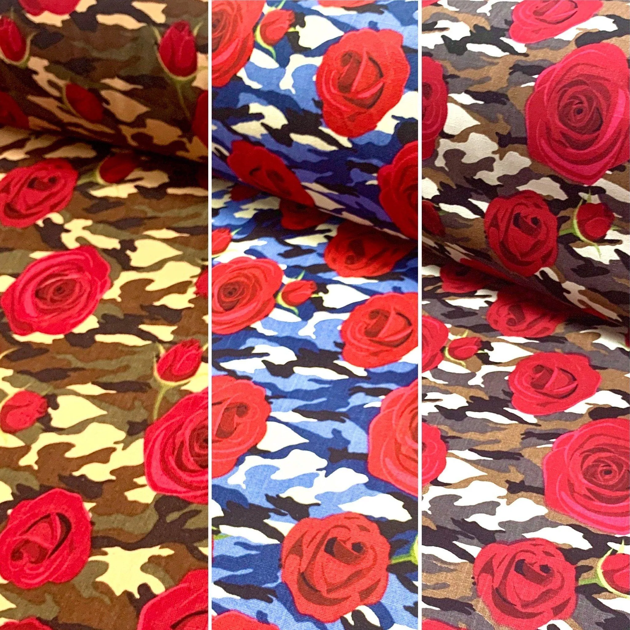 Camo Roses Cotton Canvas Fabric