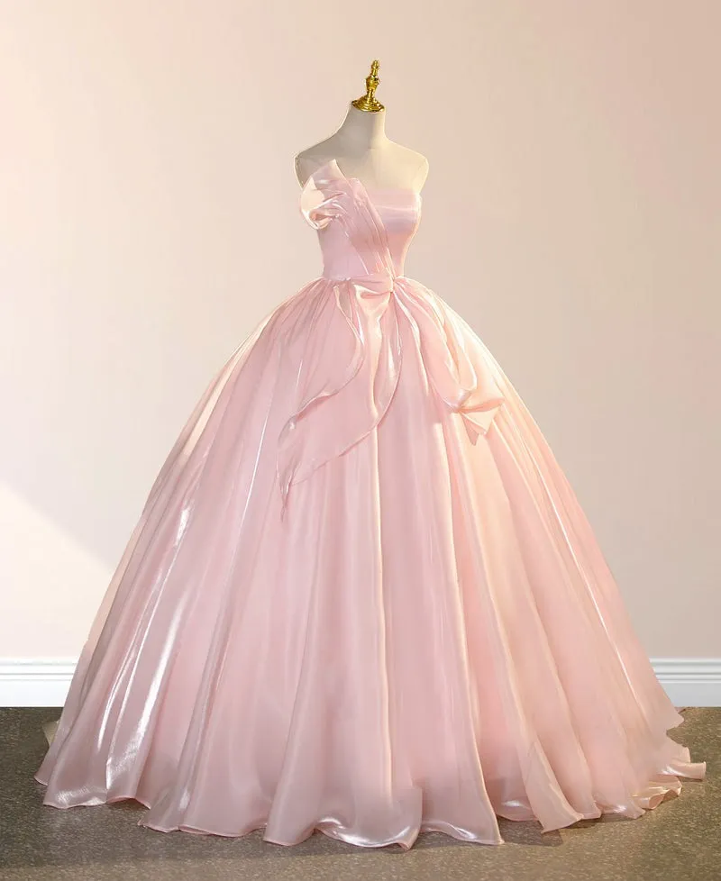 Chic Strapless Sleeveless Shiny Pink Quinceanera Dresses