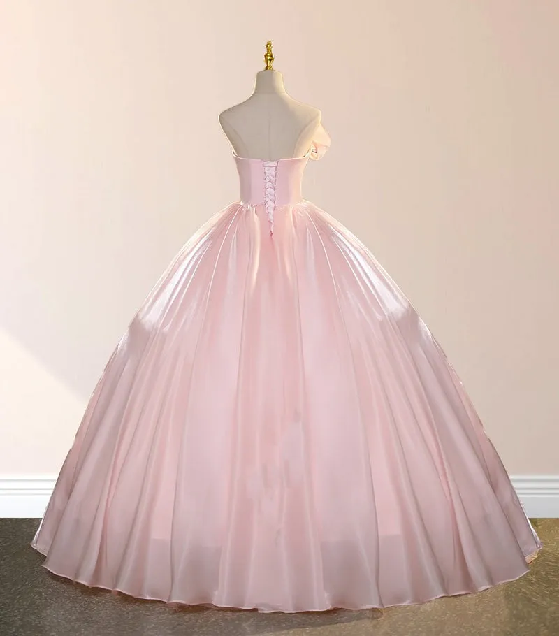 Chic Strapless Sleeveless Shiny Pink Quinceanera Dresses