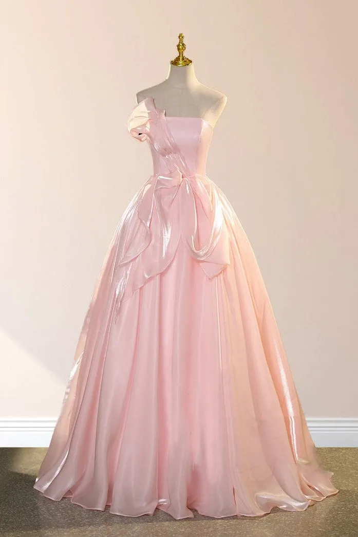 Chic Strapless Sleeveless Shiny Pink Quinceanera Dresses