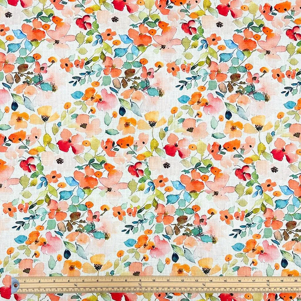 Colourful Multi Floral Linen Blend Fabric