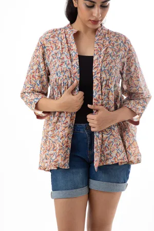 Creative Bee 'TULIPA' Natural Dyed Block-Print Handwoven Gathered Jacket