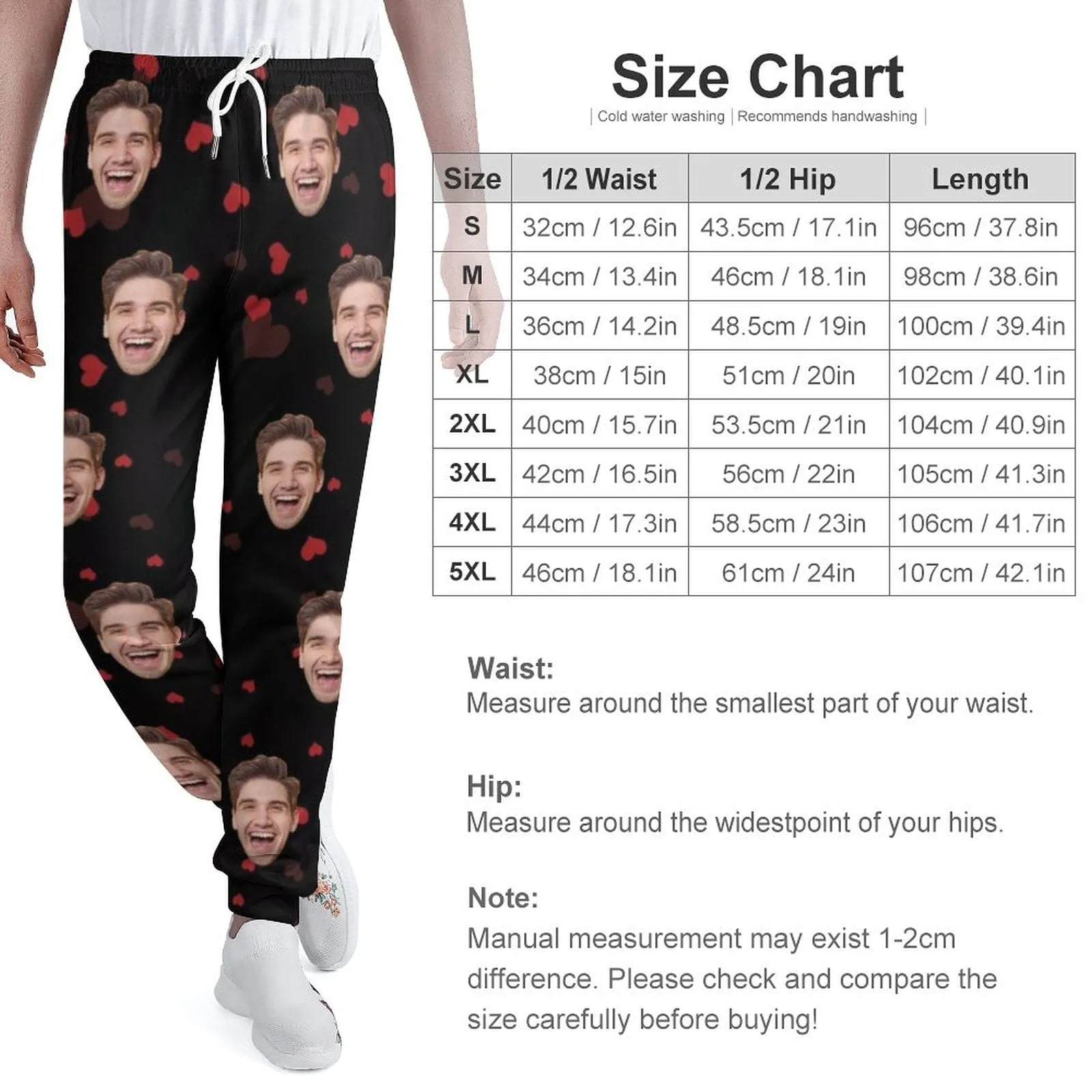 Custom Face Heart Black Sweatpants Unisex Personalized Closed Bottom Casual Joggers