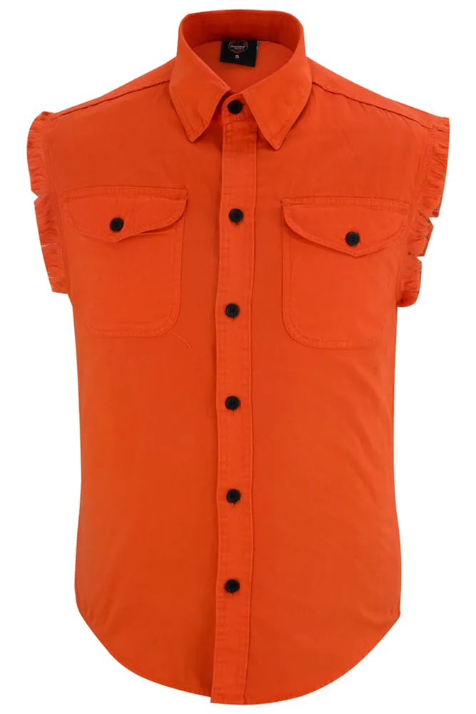 DM6003 Men's Orange Lightweight Sleeveless Denim Shirt