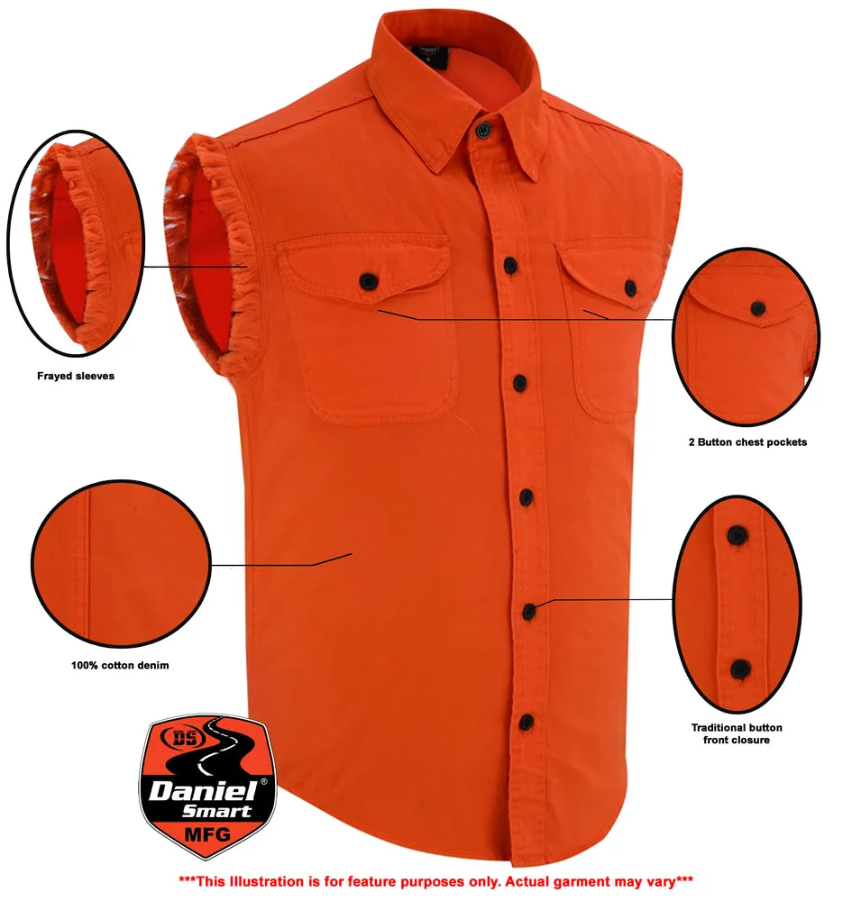 DM6003 Men's Orange Lightweight Sleeveless Denim Shirt