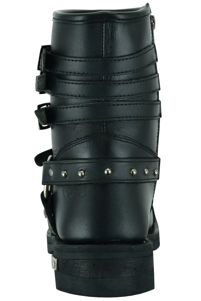 DS9767 Women's 9 Inch Black Triple Buckle Leather Harness Boot