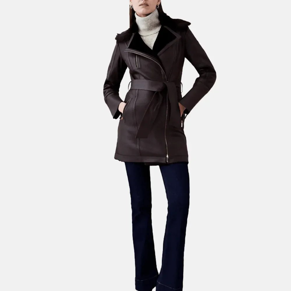 Elegance Women Furry Long Leather Coat