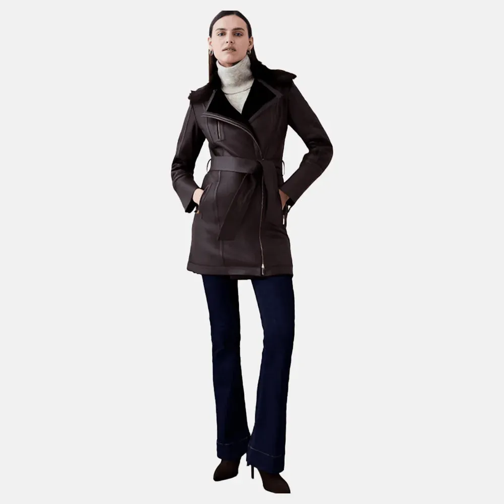 Elegance Women Furry Long Leather Coat