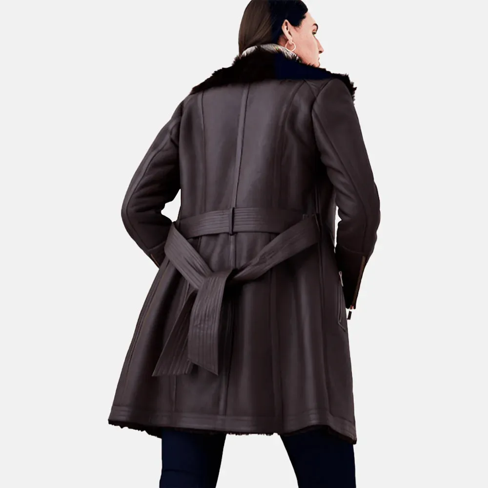 Elegance Women Furry Long Leather Coat