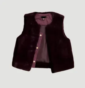 Eva Girls Faux Fur Vest - BURGUNDY