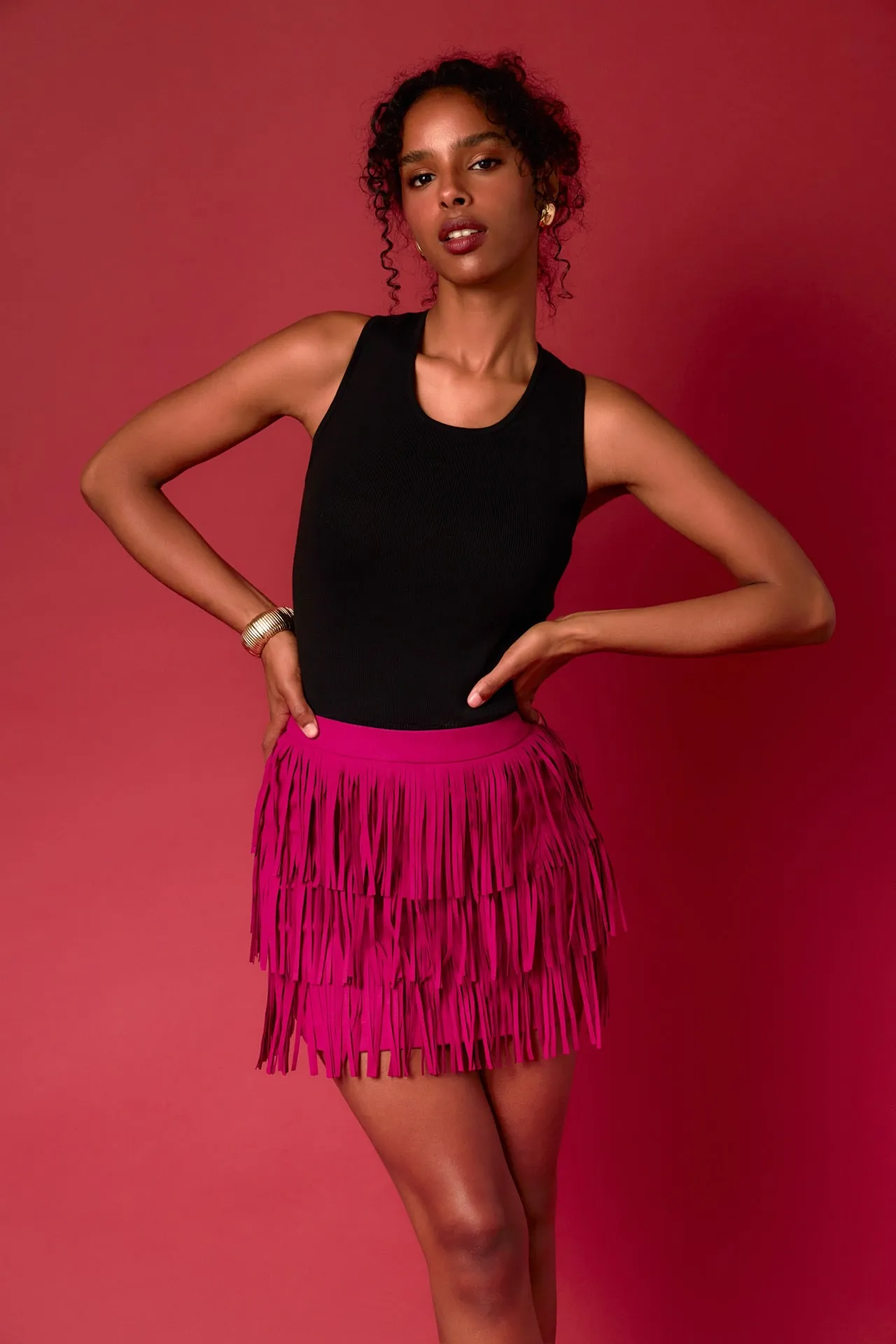 Faux Suede Fringe Mini Skirt