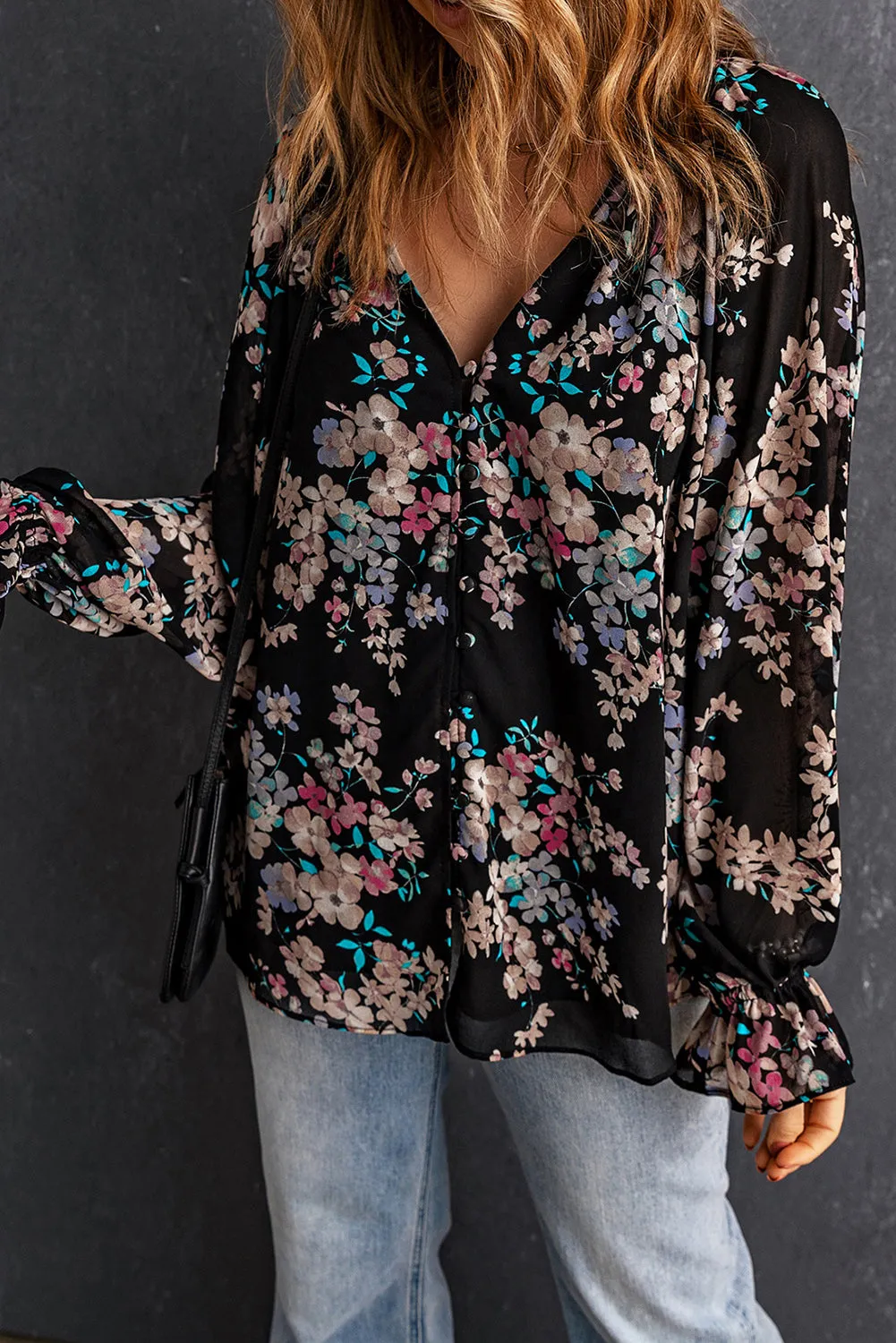 Floral Flounced Long Sleeve Blouse