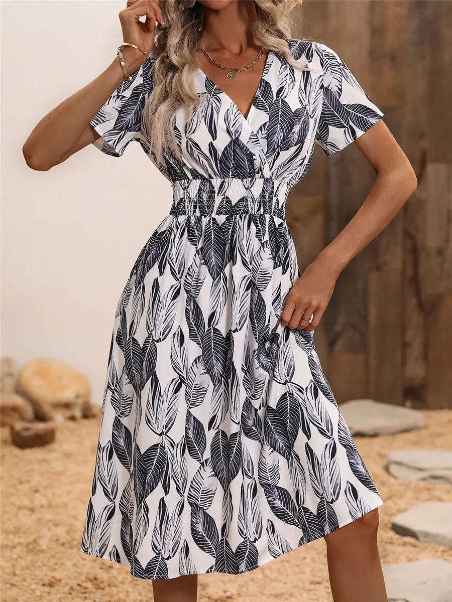 Floral Summer Long Sleeve Chic Clothing Midi Dress for Holiday