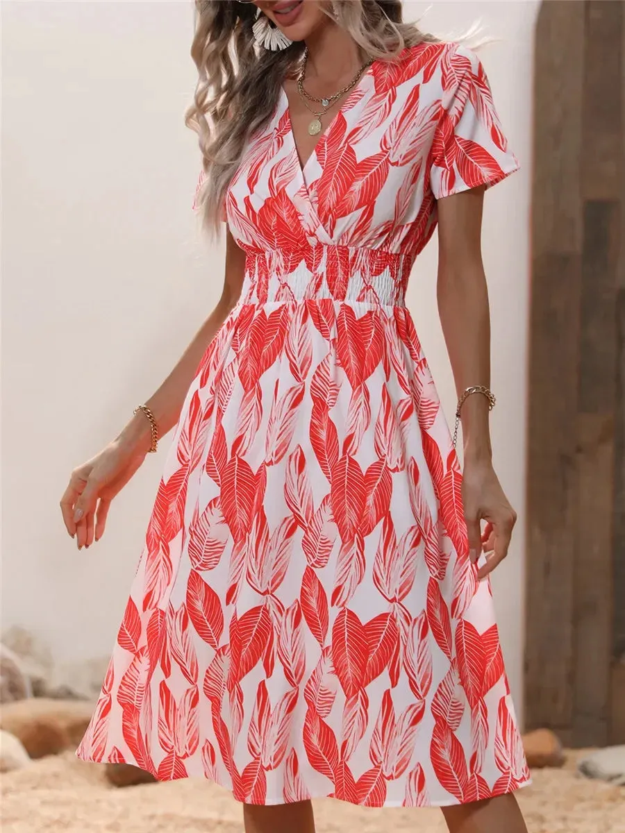 Floral Summer Long Sleeve Chic Clothing Midi Dress for Holiday