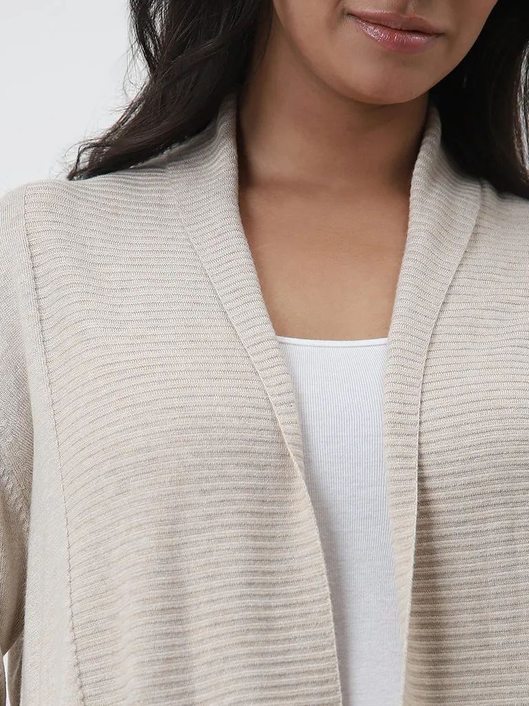 Gia Beige Self-Striped Cardigan