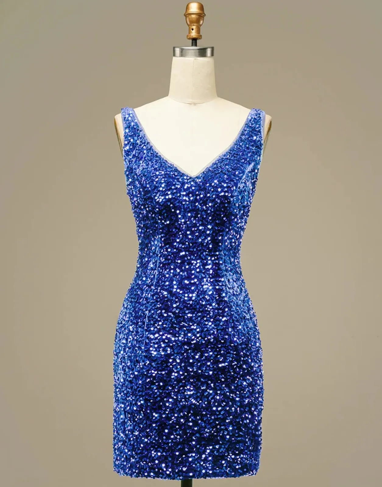 Glitter Blue Sequin Straps Backless Mini Prom Homecoming Party Dress