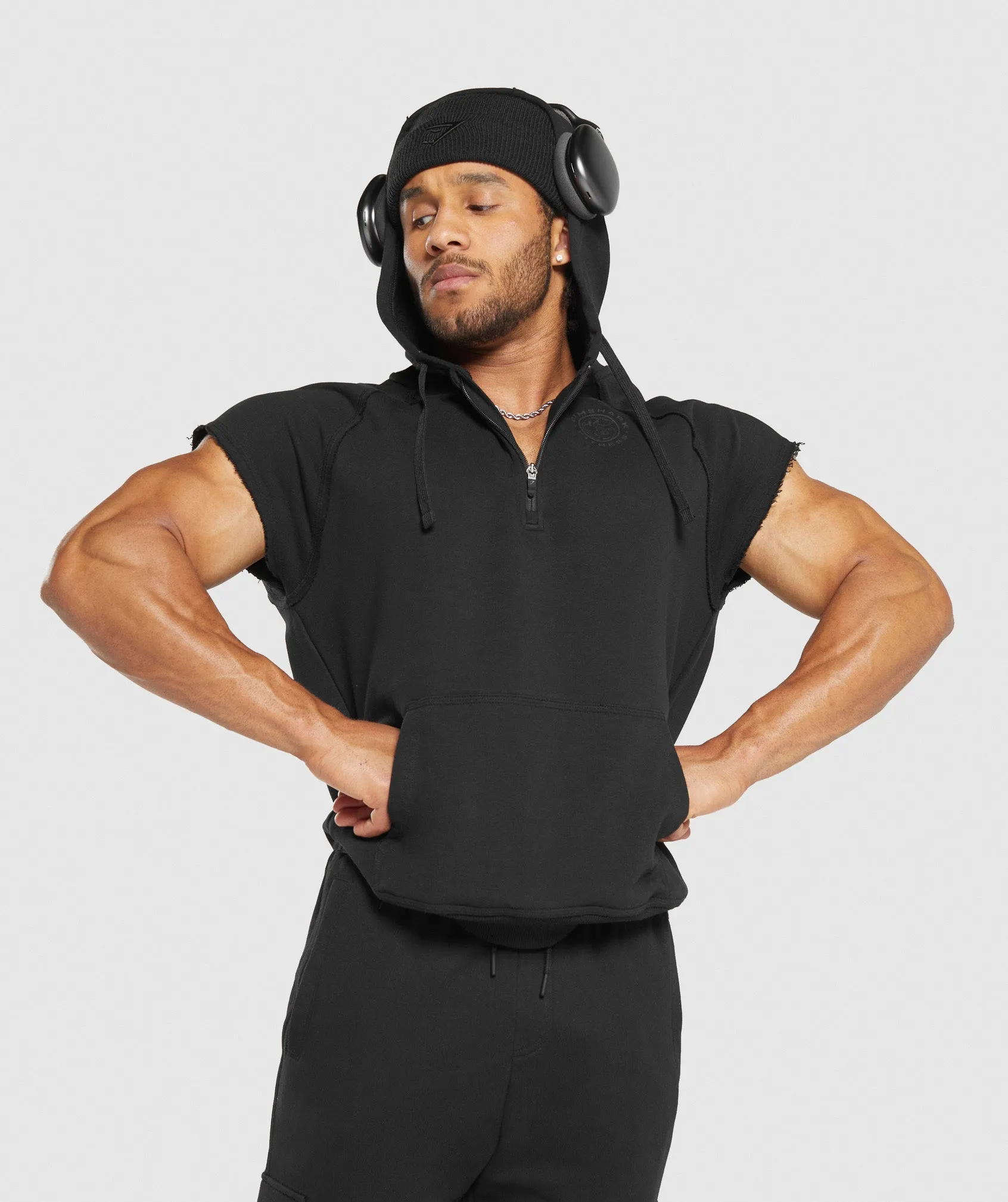 Gymshark Legacy 1/4 Zip Cap Sleeve Hoodie - Black