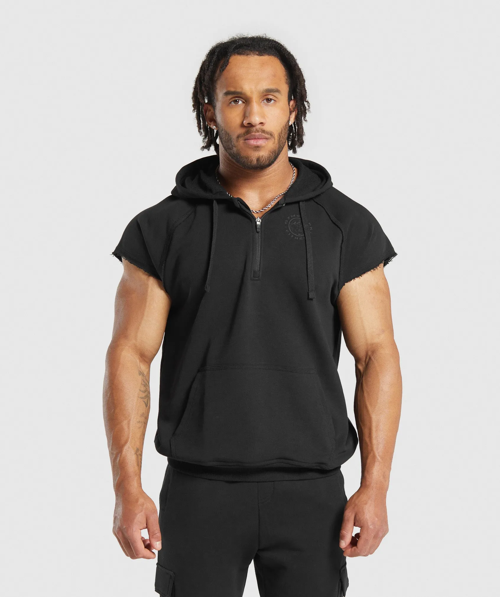 Gymshark Legacy 1/4 Zip Cap Sleeve Hoodie - Black