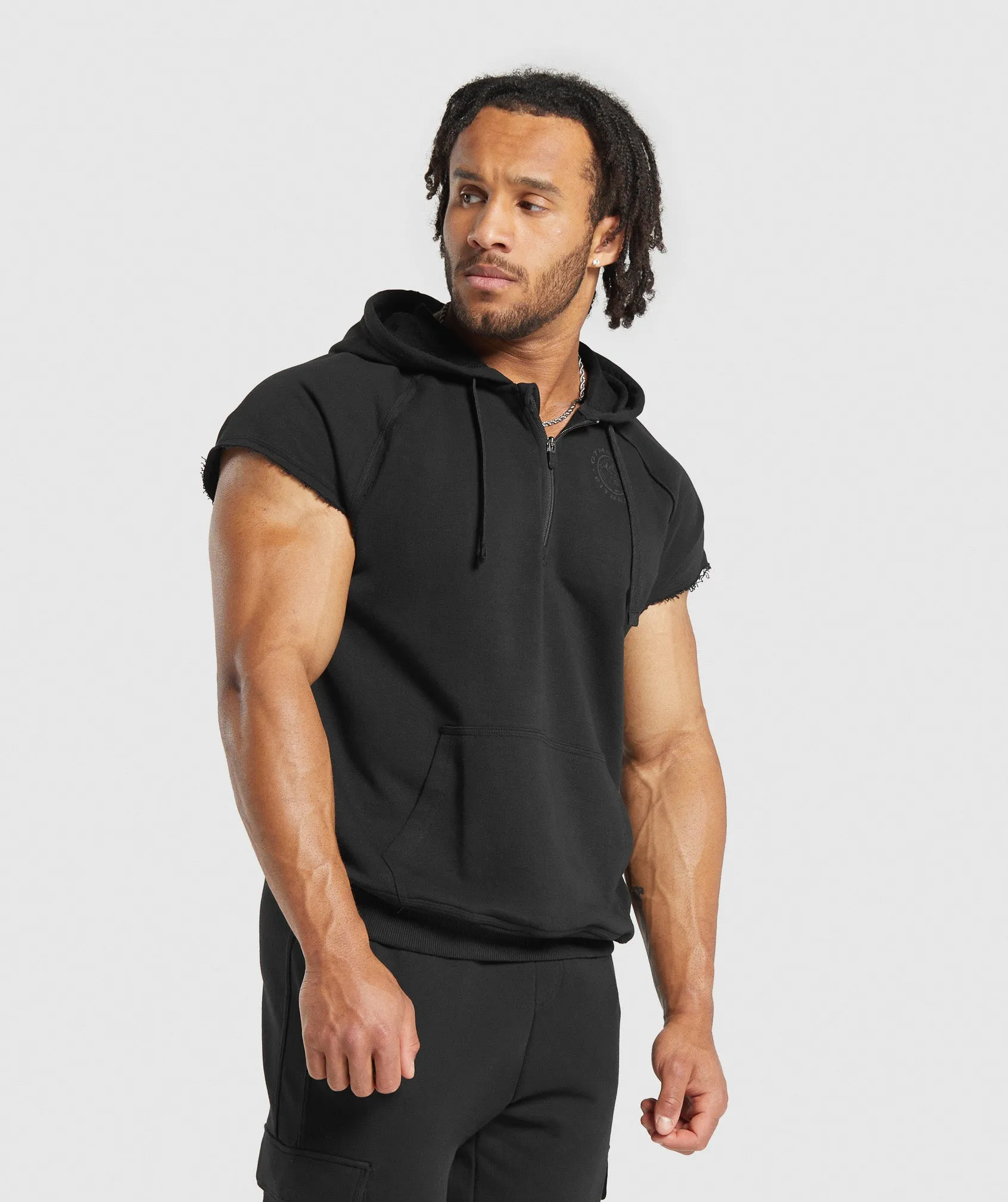 Gymshark Legacy 1/4 Zip Cap Sleeve Hoodie - Black