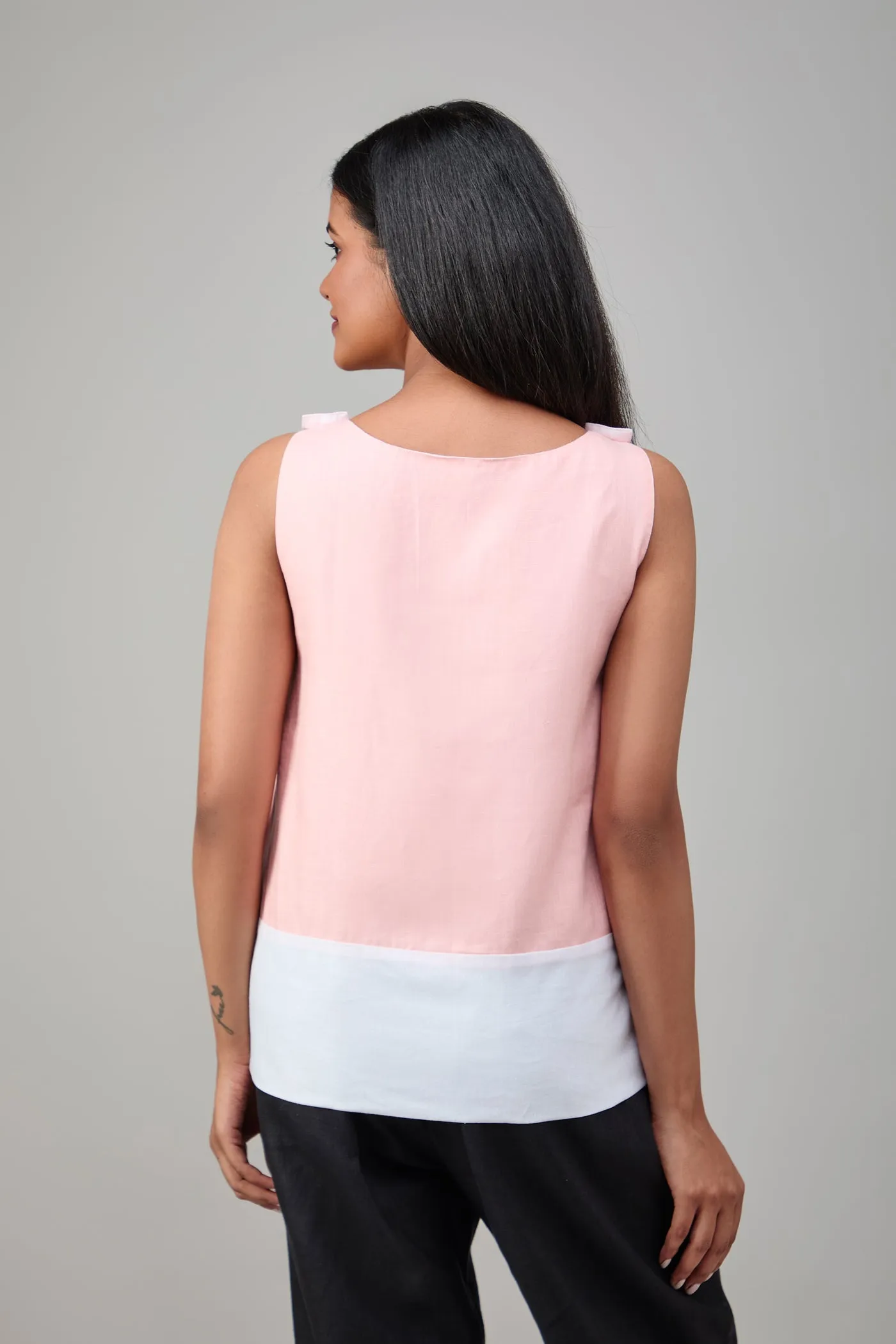 Hemp And Bamboo Contrast Sleeveless Flower Top Peach