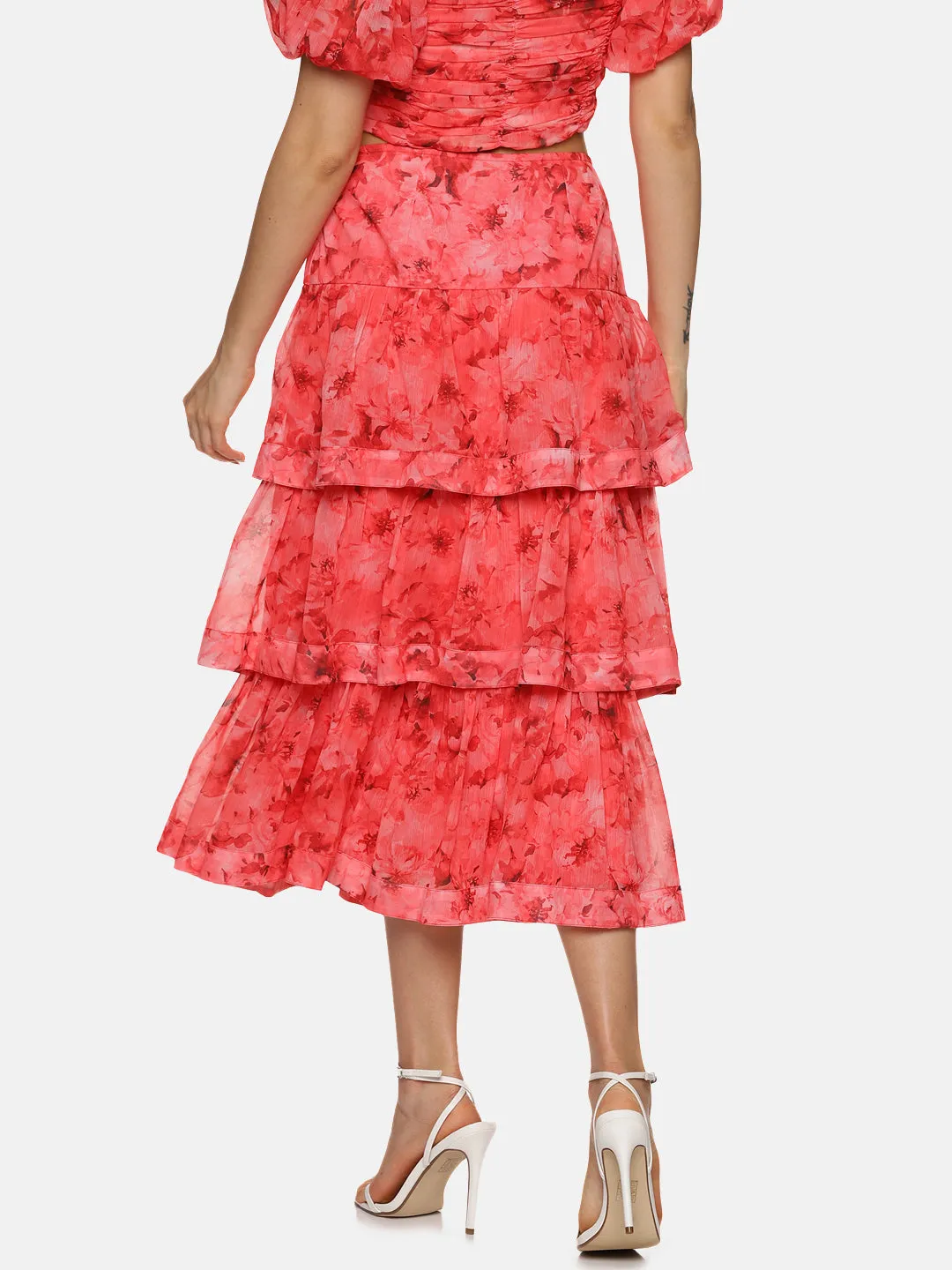 IS.U Floral Coral Tiered Skirt