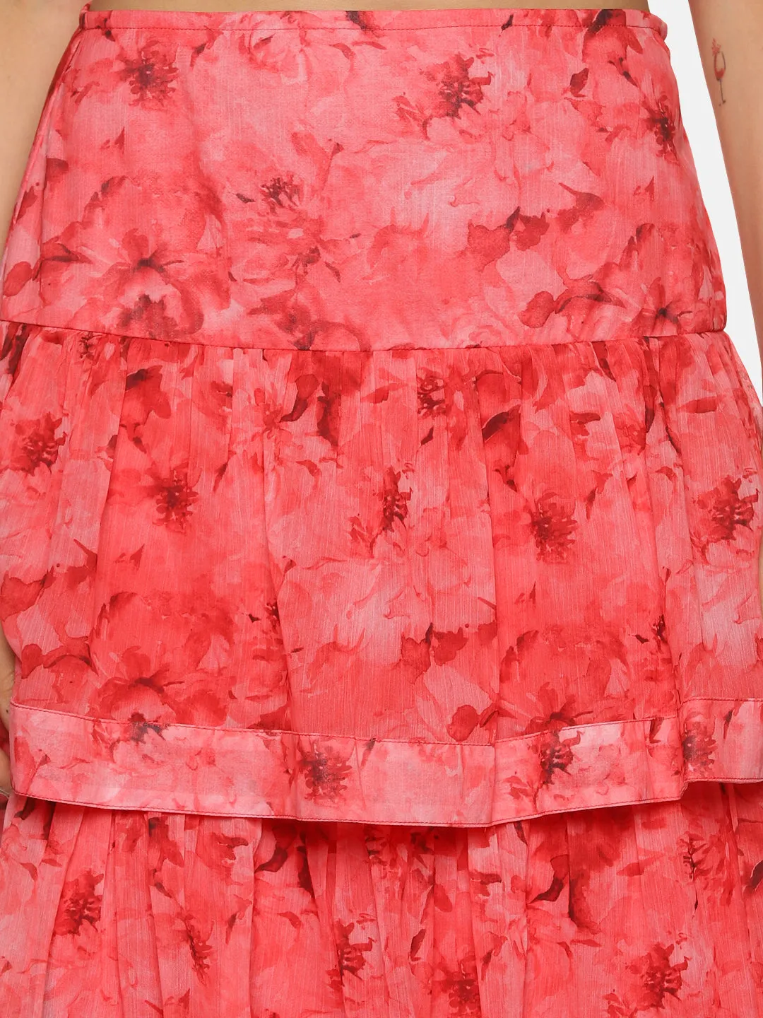 IS.U Floral Coral Tiered Skirt