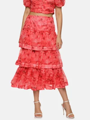 IS.U Floral Coral Tiered Skirt