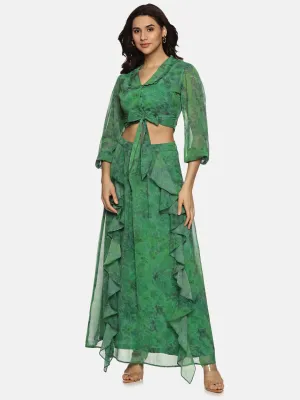 IS.U Floral Green Flare Detail Maxi Skirt