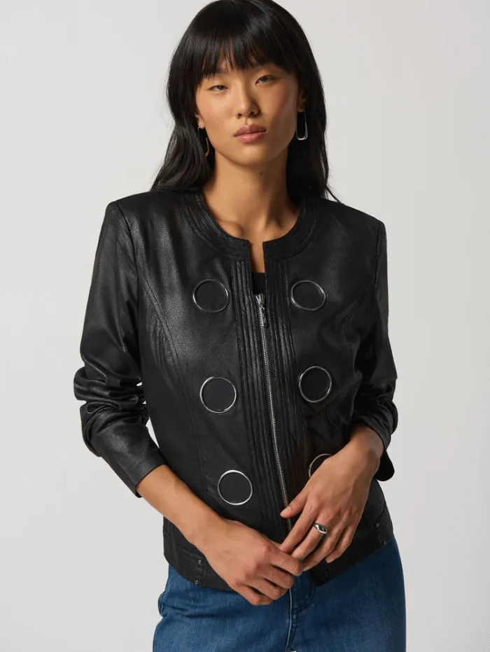 Joseph Ribkoff Black Faux Leather Jacket 231910 Col 11