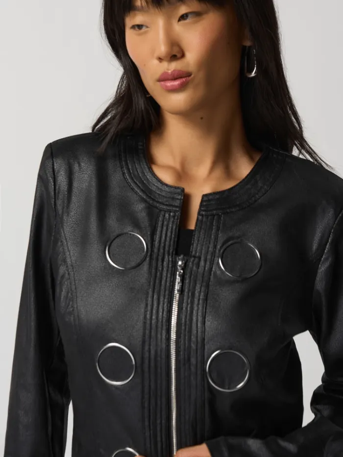 Joseph Ribkoff Black Faux Leather Jacket 231910 Col 11