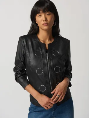 Joseph Ribkoff Black Faux Leather Jacket 231910 Col 11