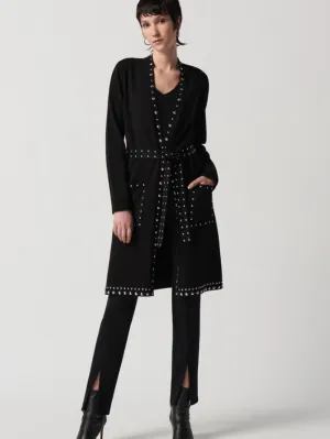 Joseph Ribkoff Black Sweater Knit Coat With V-Shape Neckline 234919 Col 11