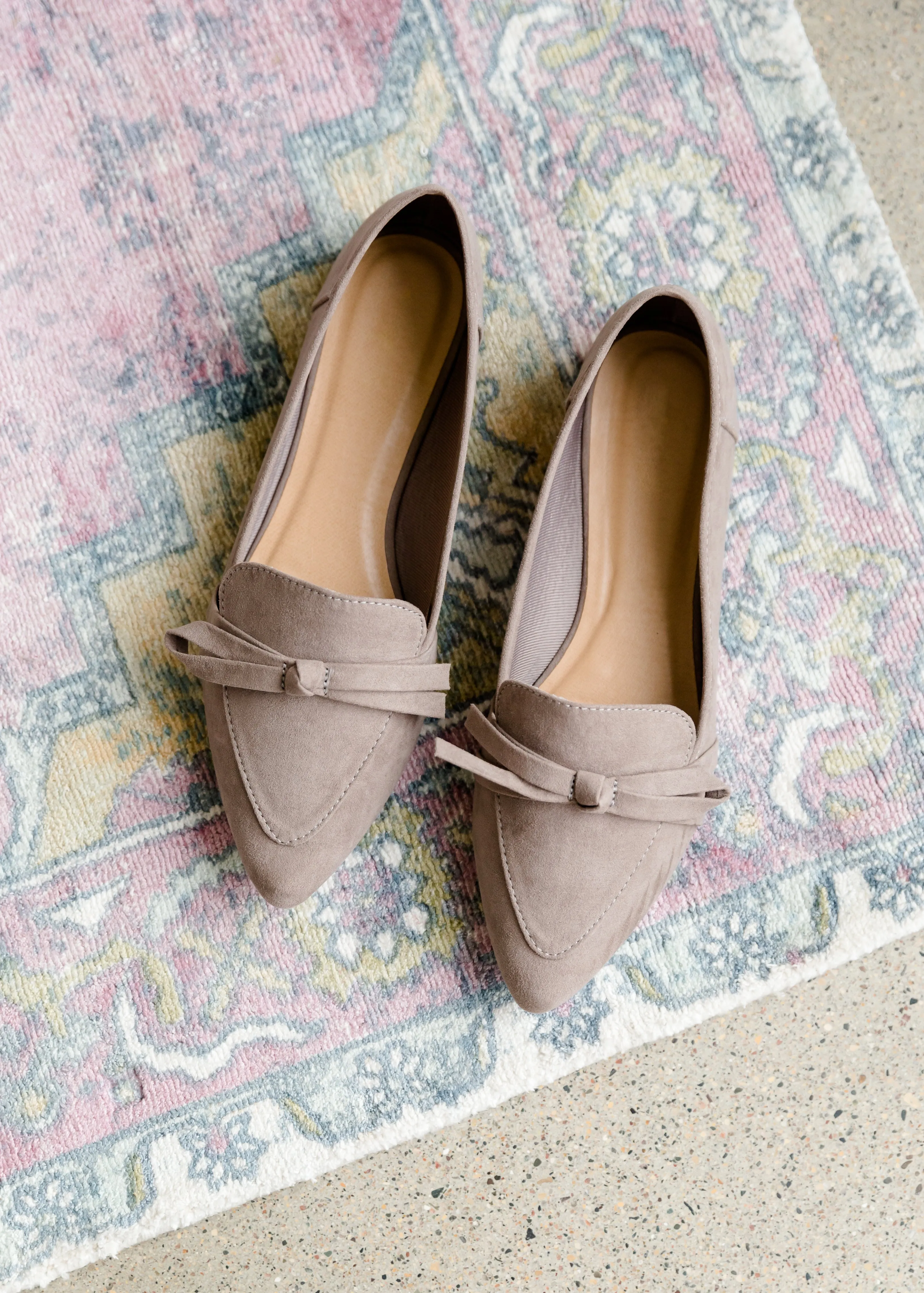 Lace Bow Taupe Loafers - FINAL SALE