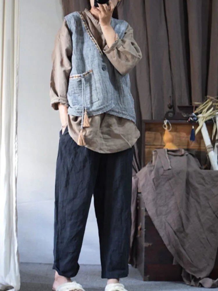 Loose Linen Retro Patchwork Vest