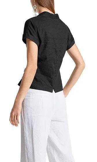 Marc Cain Blouse-style top in linen blend black LC 56.03 W47 900