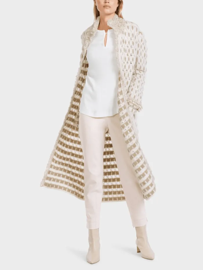 Marc Cain Collections Fancy Knitted Long Coat In Off White VC 11.19 M46 COL 110