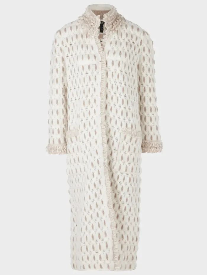 Marc Cain Collections Fancy Knitted Long Coat In Off White VC 11.19 M46 COL 110